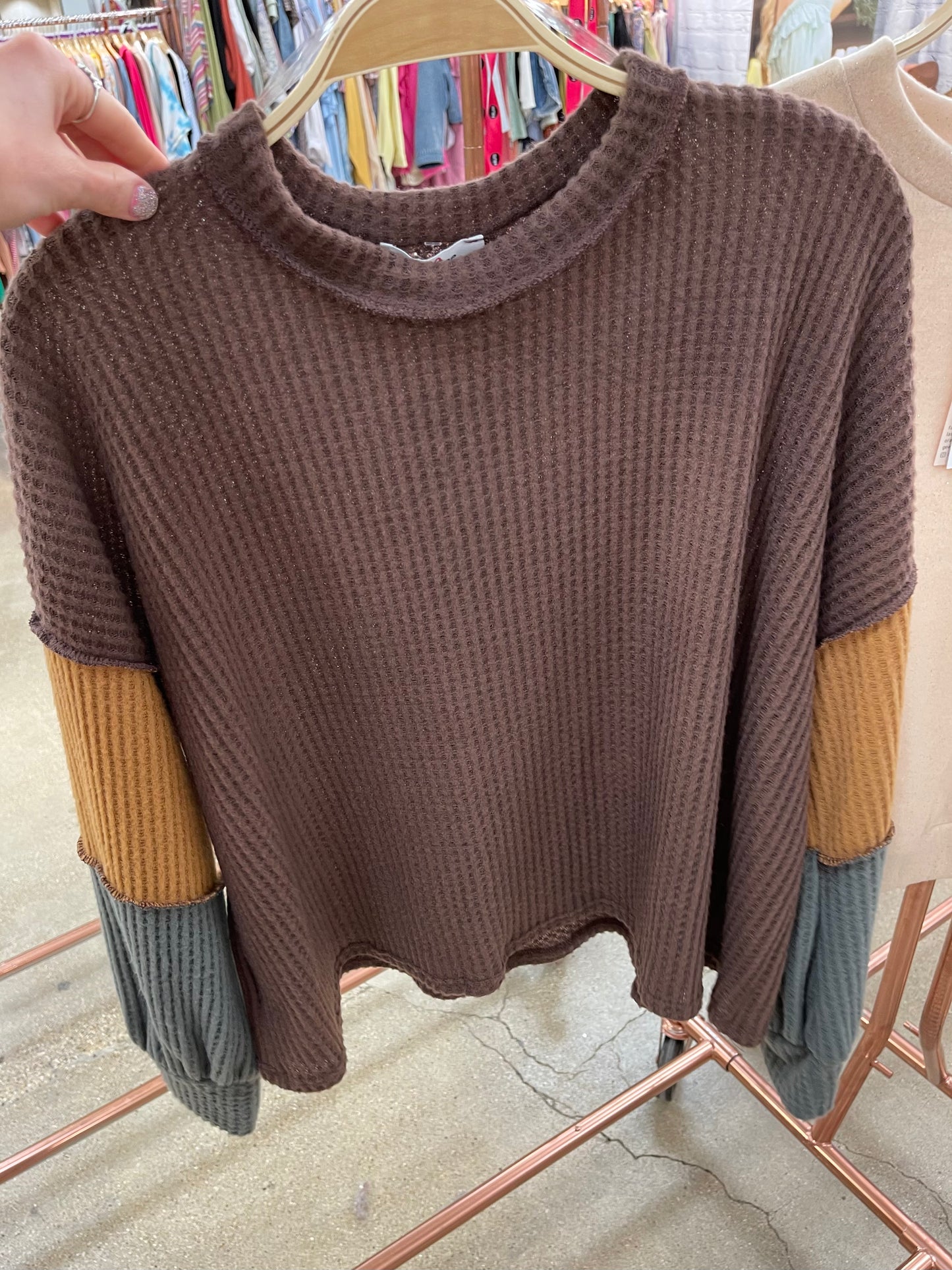 Brown Combo Waffle Top