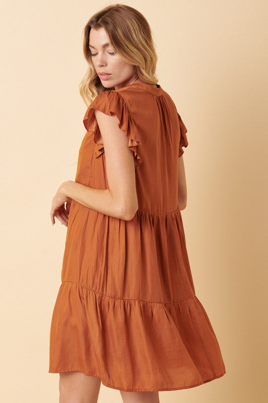 Christy Camel Satin Dress