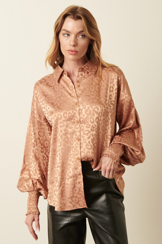 Camel Satin Leopard Top