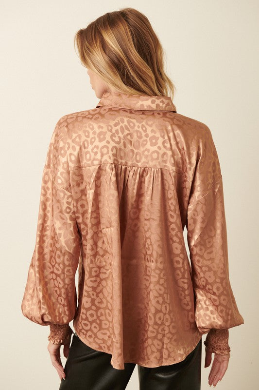 Camel Satin Leopard Top