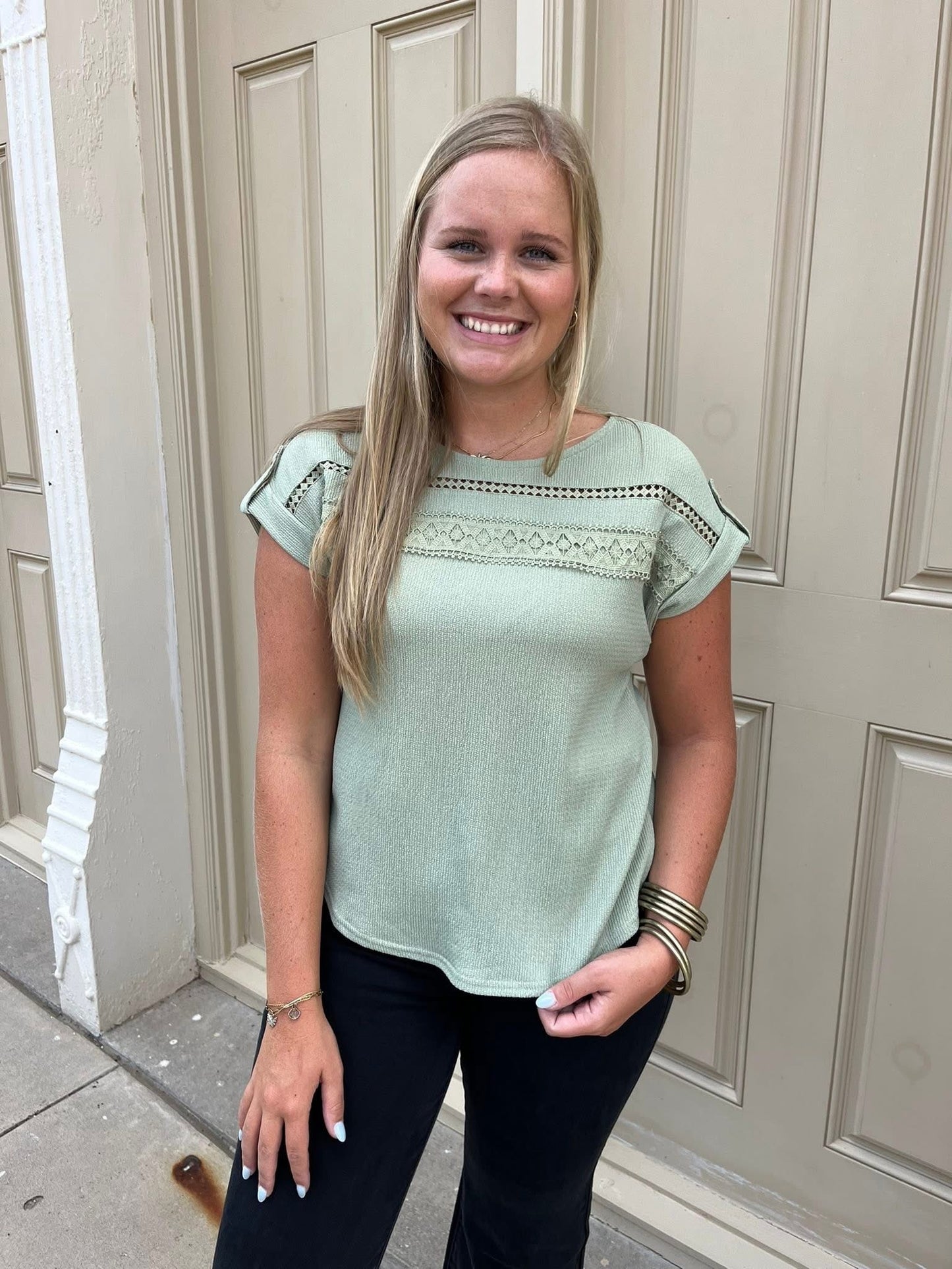 Lace Trim Crinkle Blouse