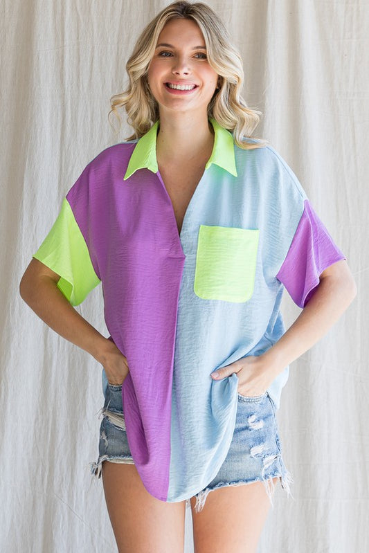 Lavender Mix Colorblock Top