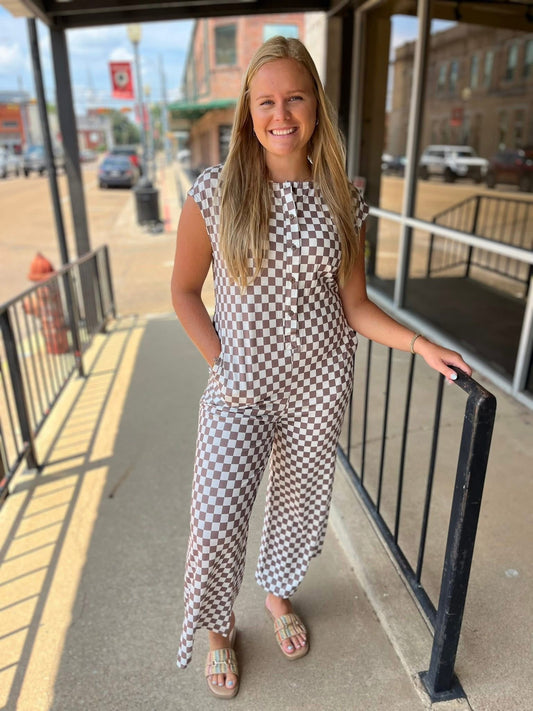 Khaki Checkered Jumpsuit