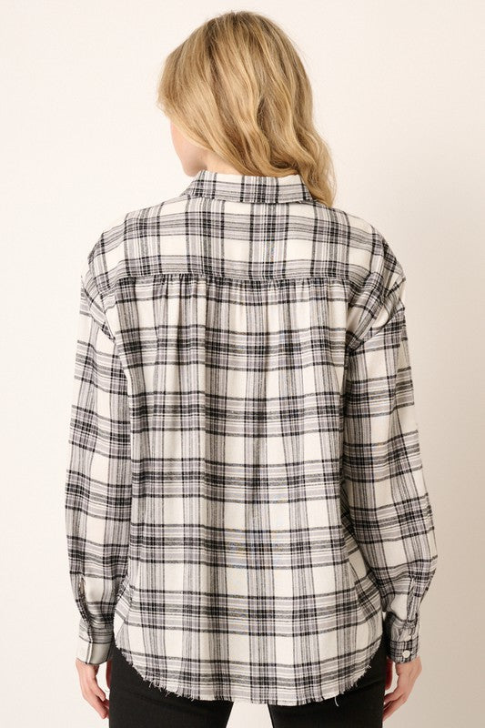 Everyday Plaid Button Top