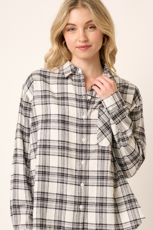 Everyday Plaid Button Top