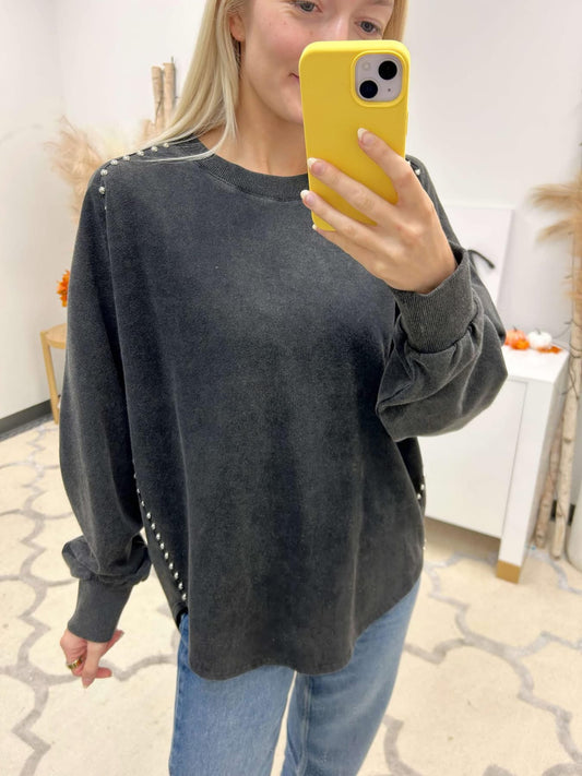 Silver Stud Black Pullover Top