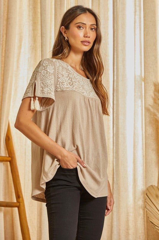 Embroidered Tassel Top