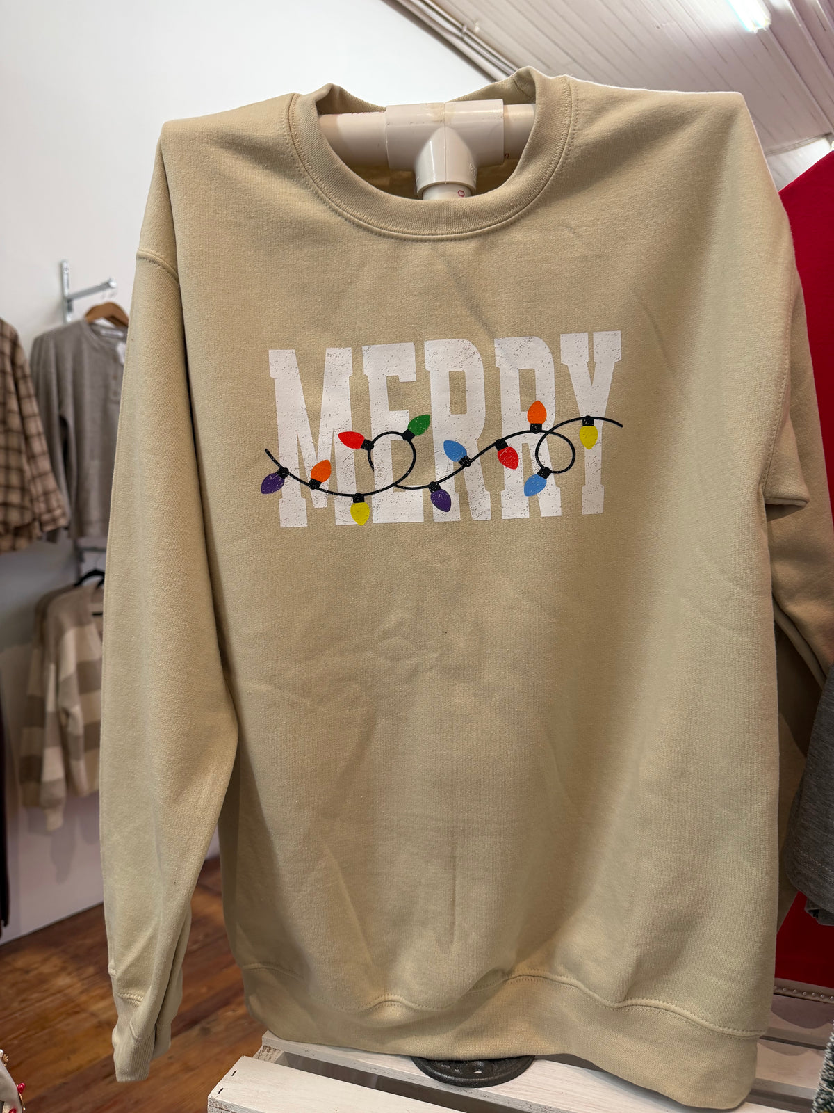 Tan Merry Lights Sweatshirt