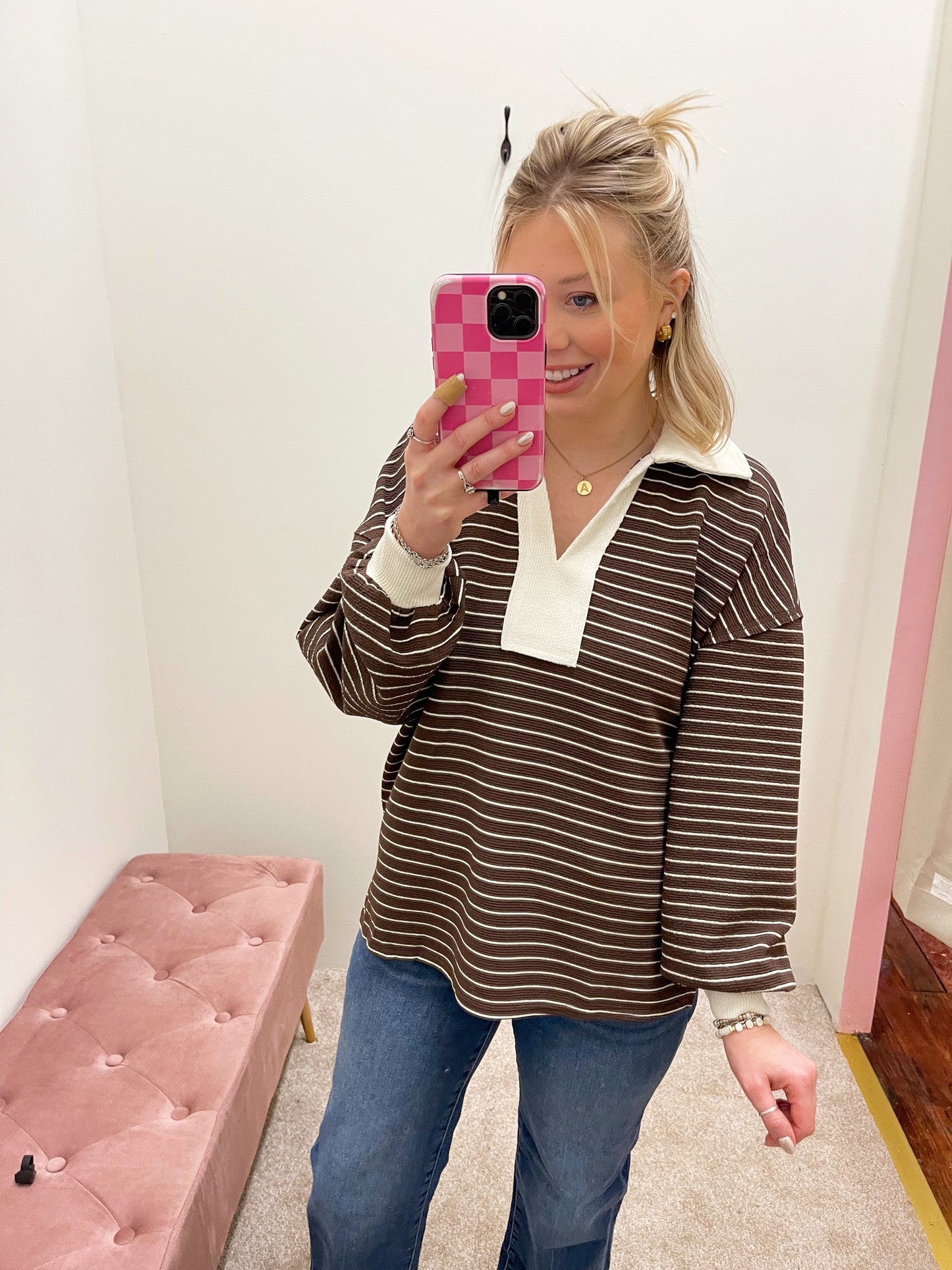 Contrast Collar Stripe Top