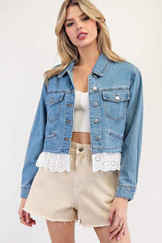 Lace Trim Denim Jacket