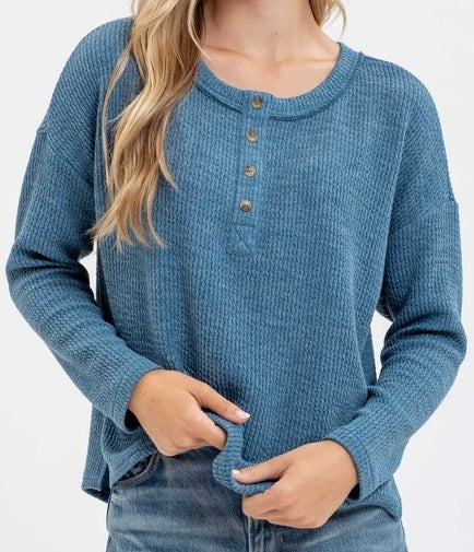 Wilona Waffle Henley Top