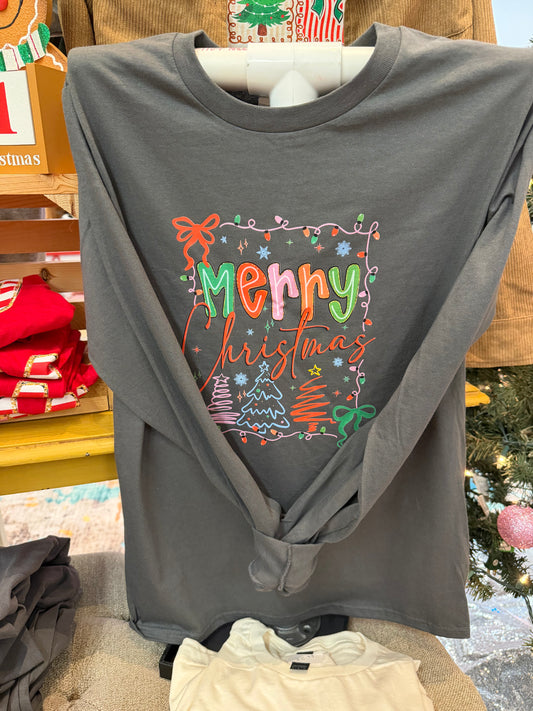 Grey Merry Christmas Long Sleeve Tee