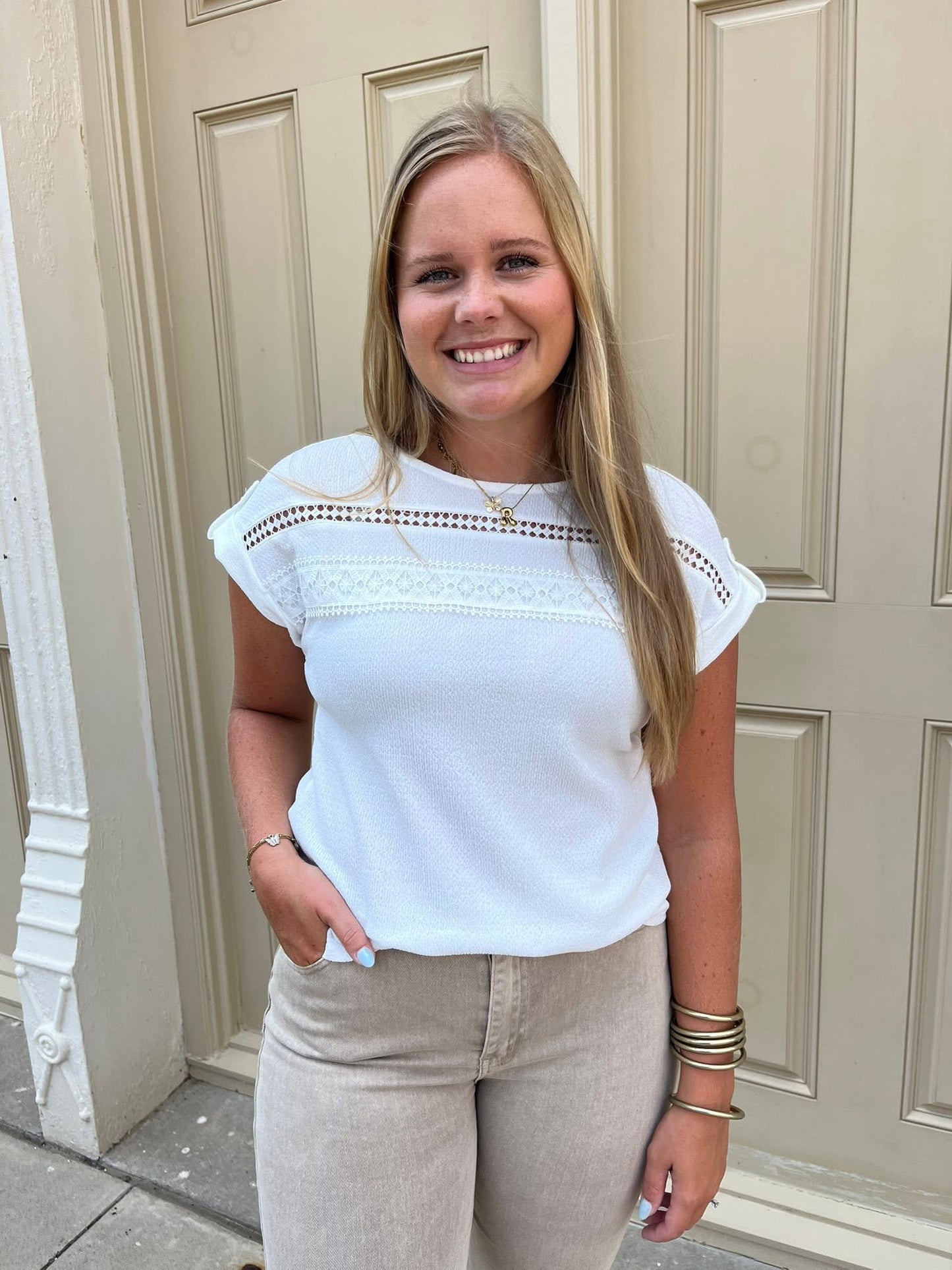 Lace Trim Crinkle Blouse