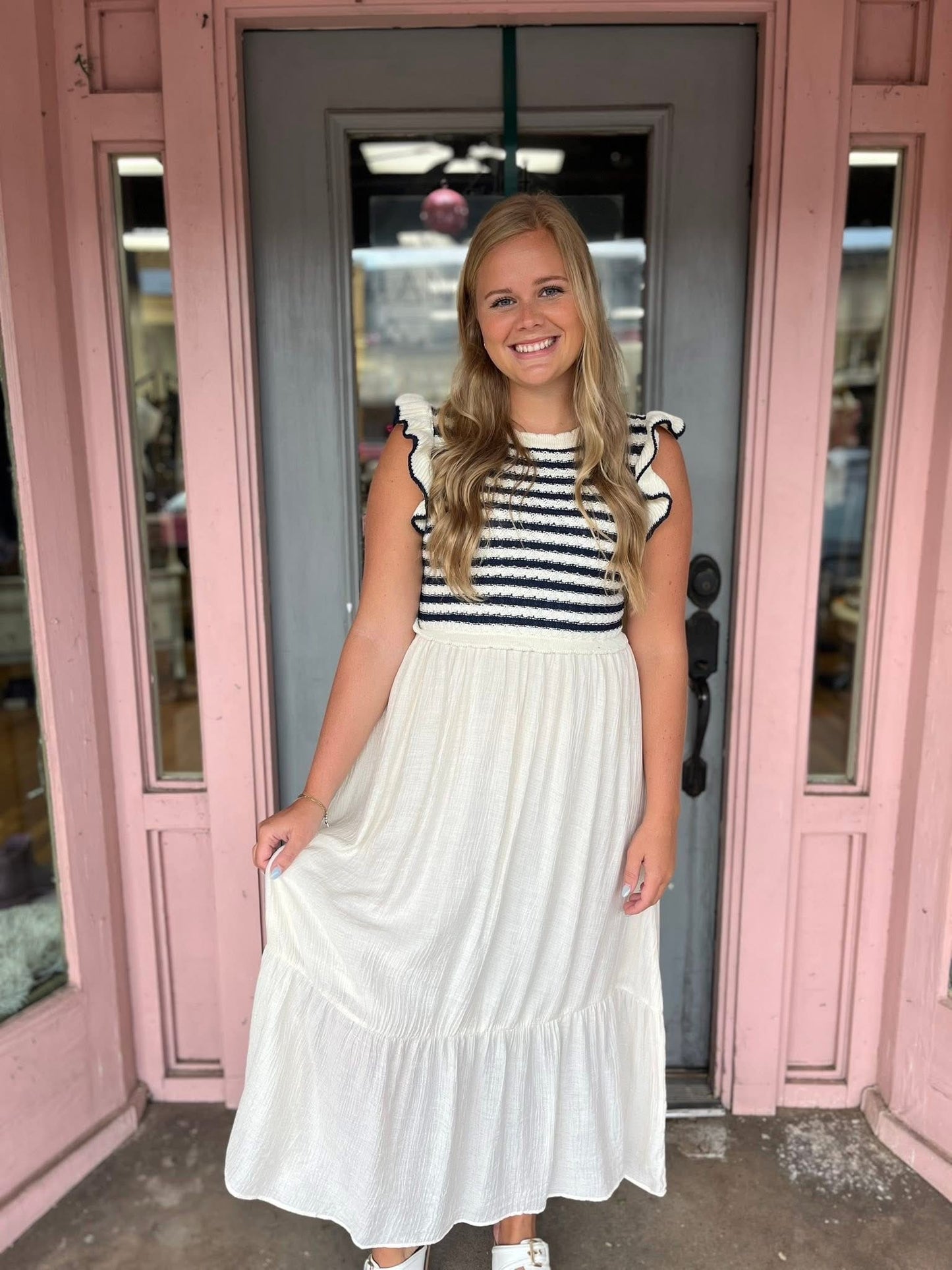 Navy Stripe Sweater Midi Dress