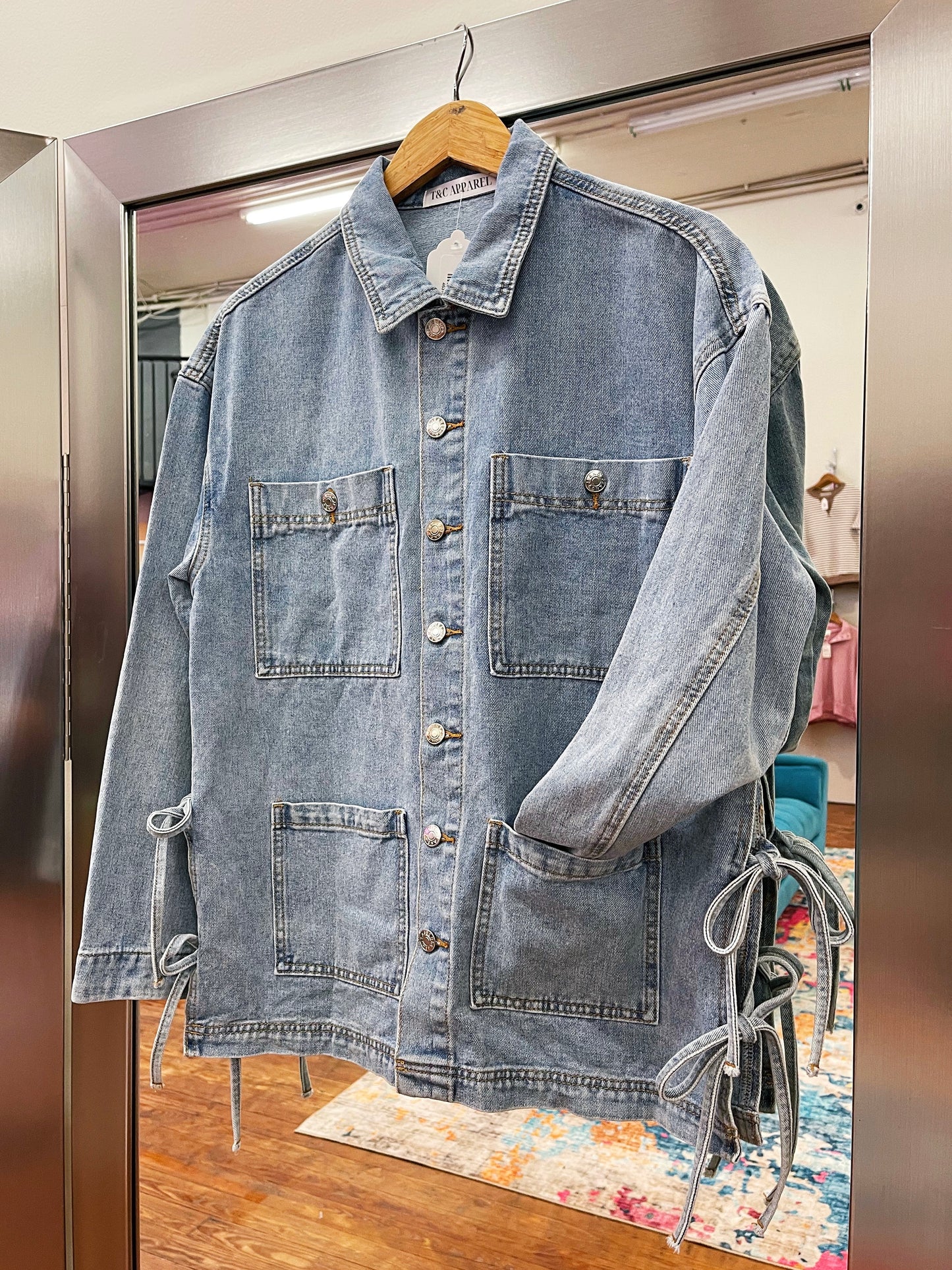 Side Tie Boyfriend Denim Jacket