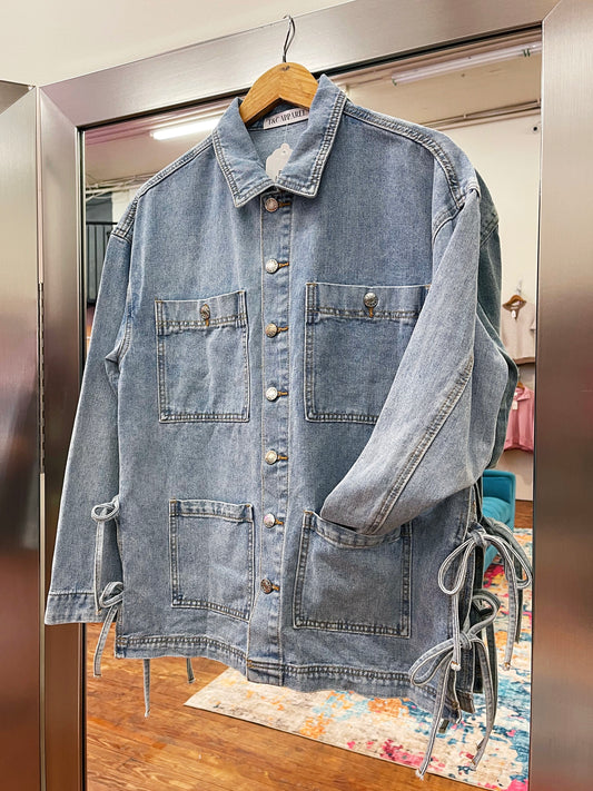 Side Tie Boyfriend Denim Jacket