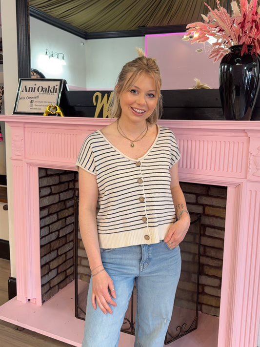 Harbor Stripe Button Knit Top