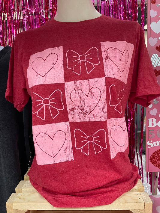 Checkered Bows and Hearts Tee