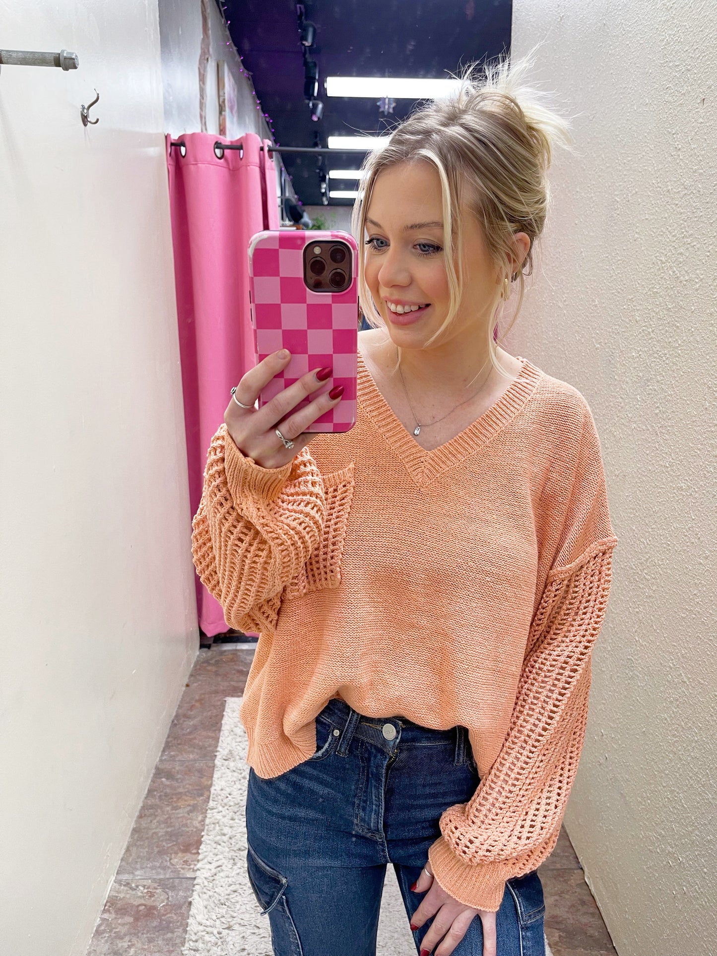 Open Knit Sleeve Sweater