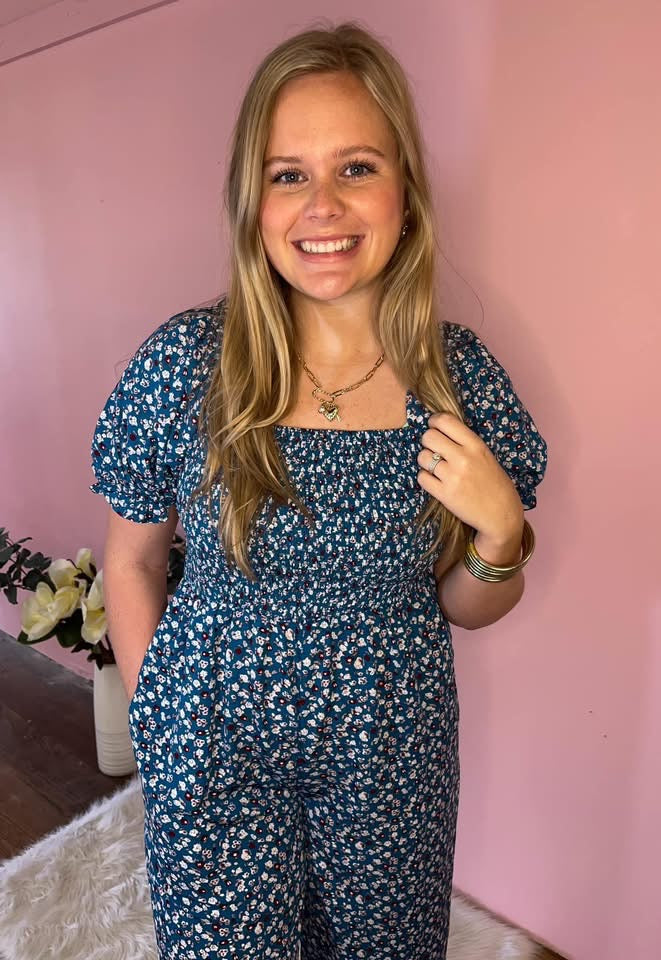 Blue Floral Jumpsuit