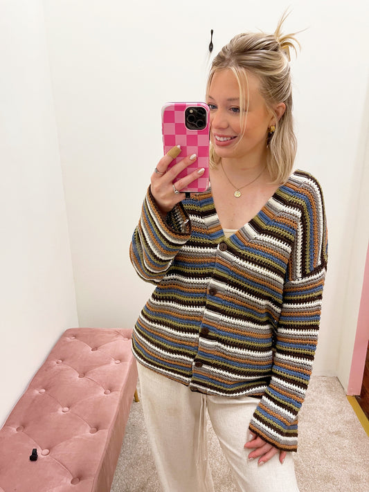 Autumn Vibes Striped Knit Cardigan