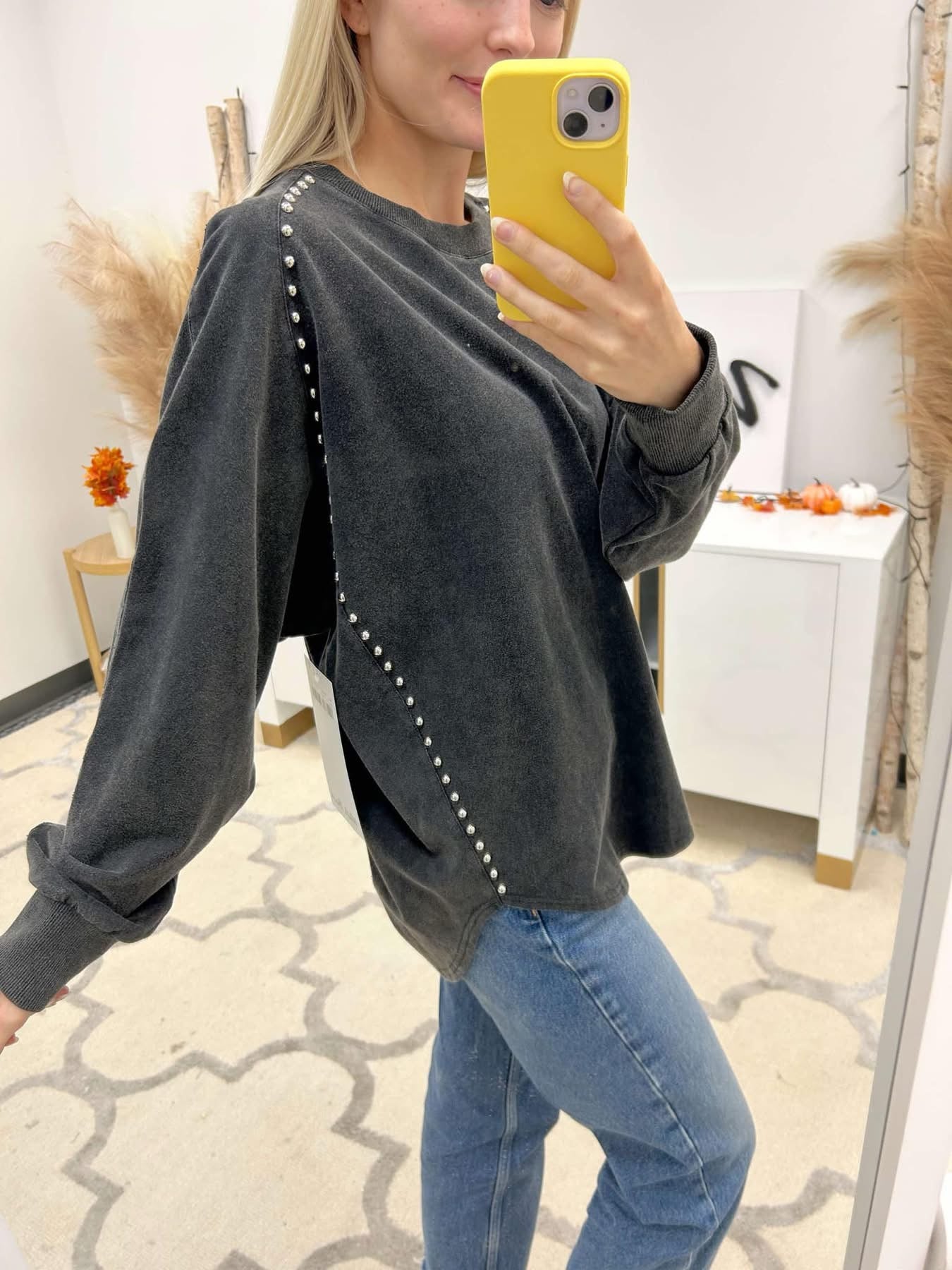 Silver Stud Black Pullover Top