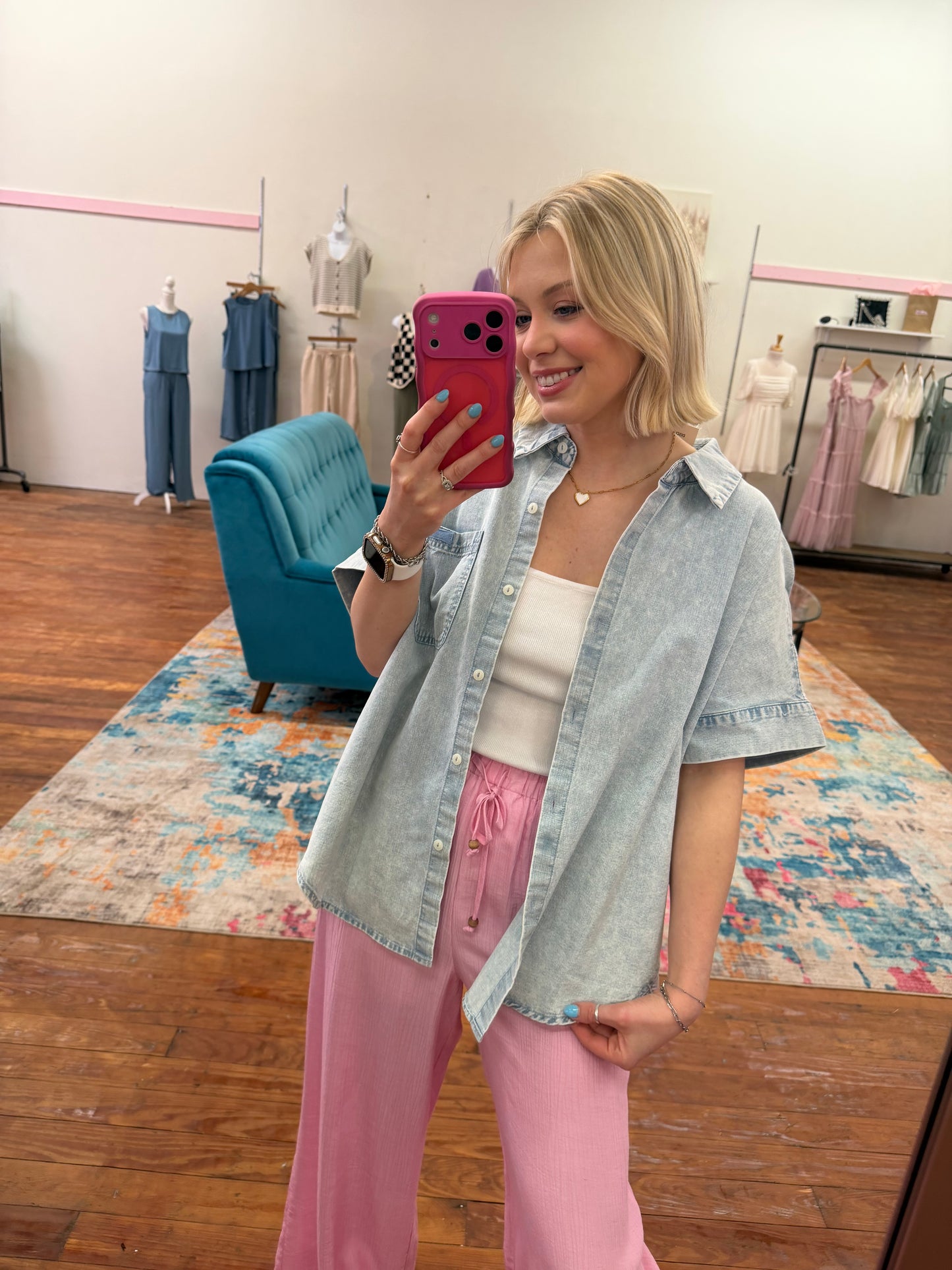 Easygoing Denim Button Top