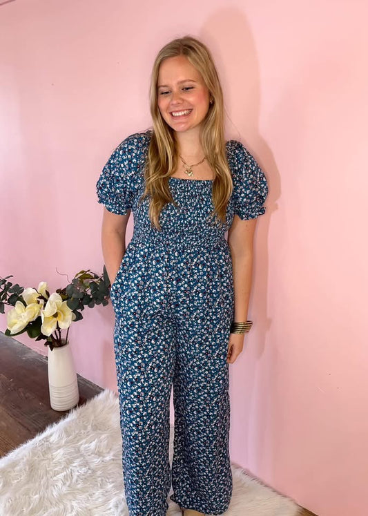 Blue Floral Jumpsuit