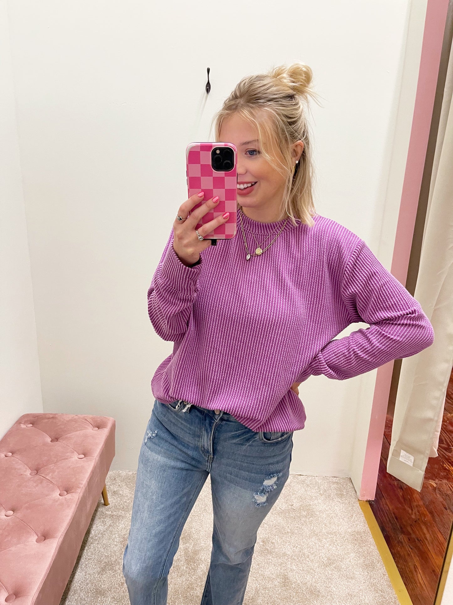 Raised Rubbed Pullover Top