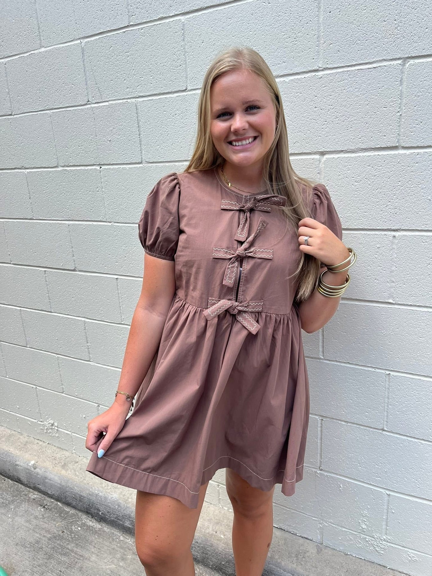 Brown Bow Babydoll Dress