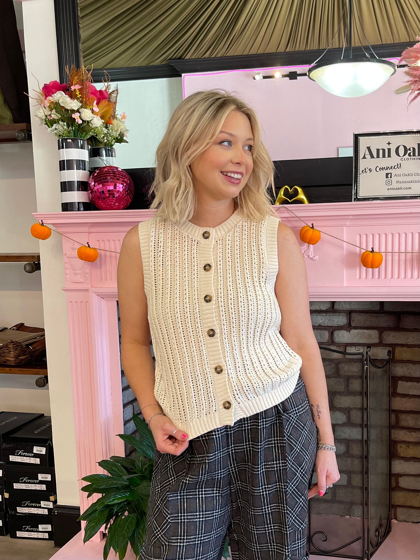 Cream Knit Sweater Vest