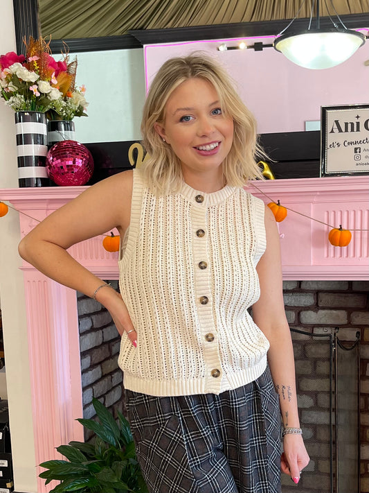 Cream Knit Sweater Vest