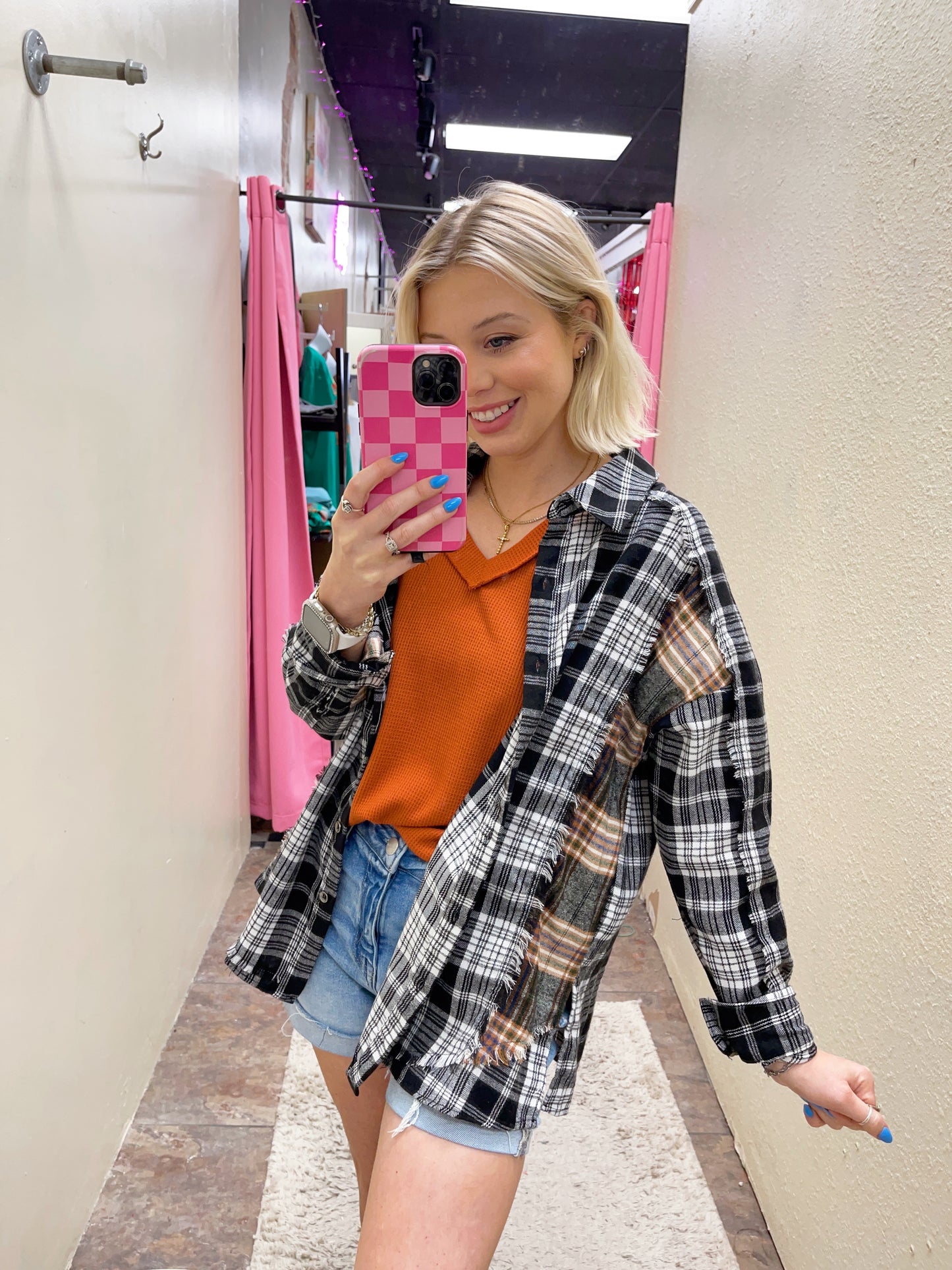 Contrast Plaid Flannel Top