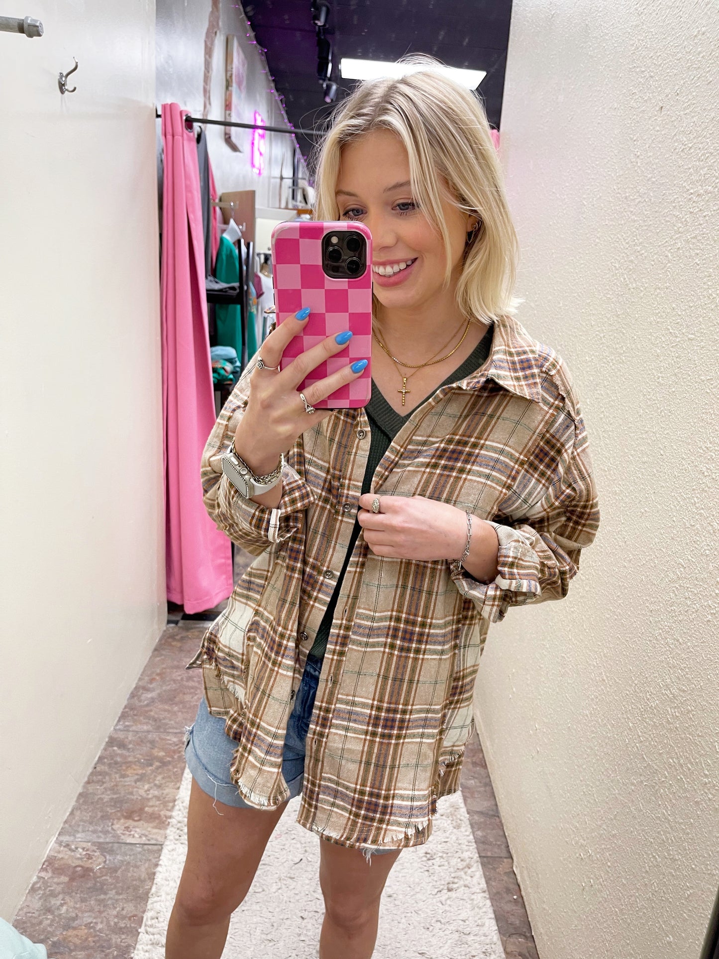 Contrast Plaid Flannel Top