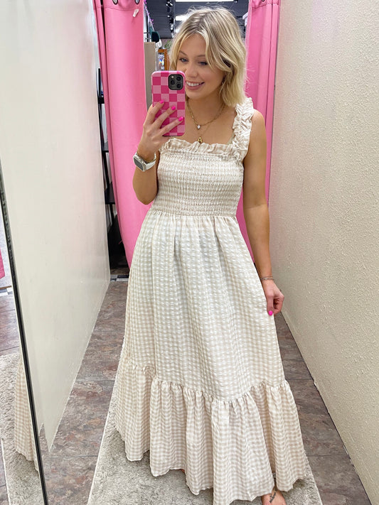 Beige Checkered Dress