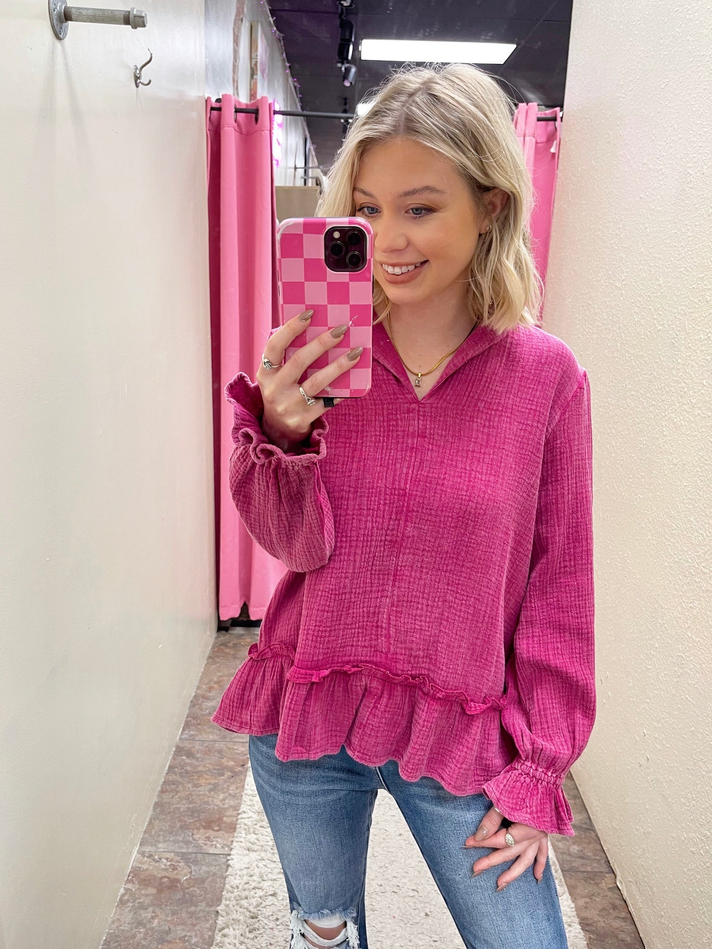 Magenta Ruffle Top