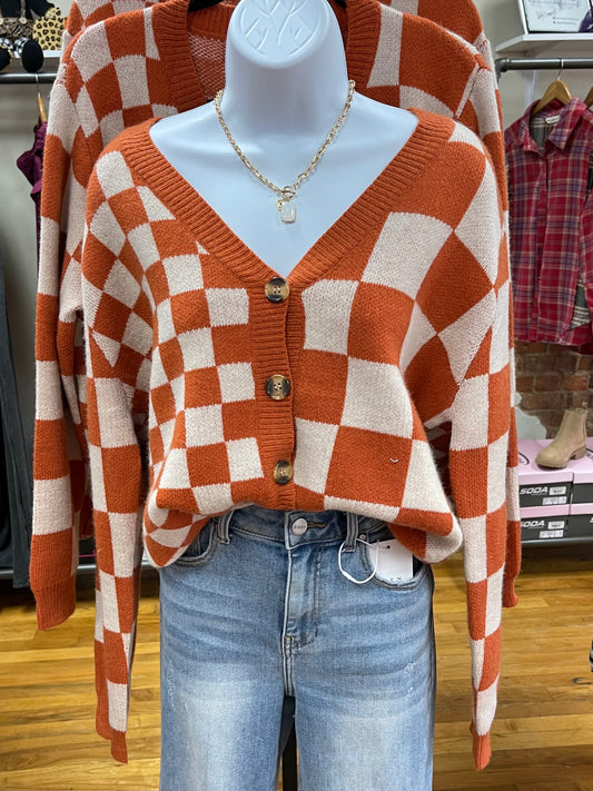 The Ophelia Orange Checkered Cardigan