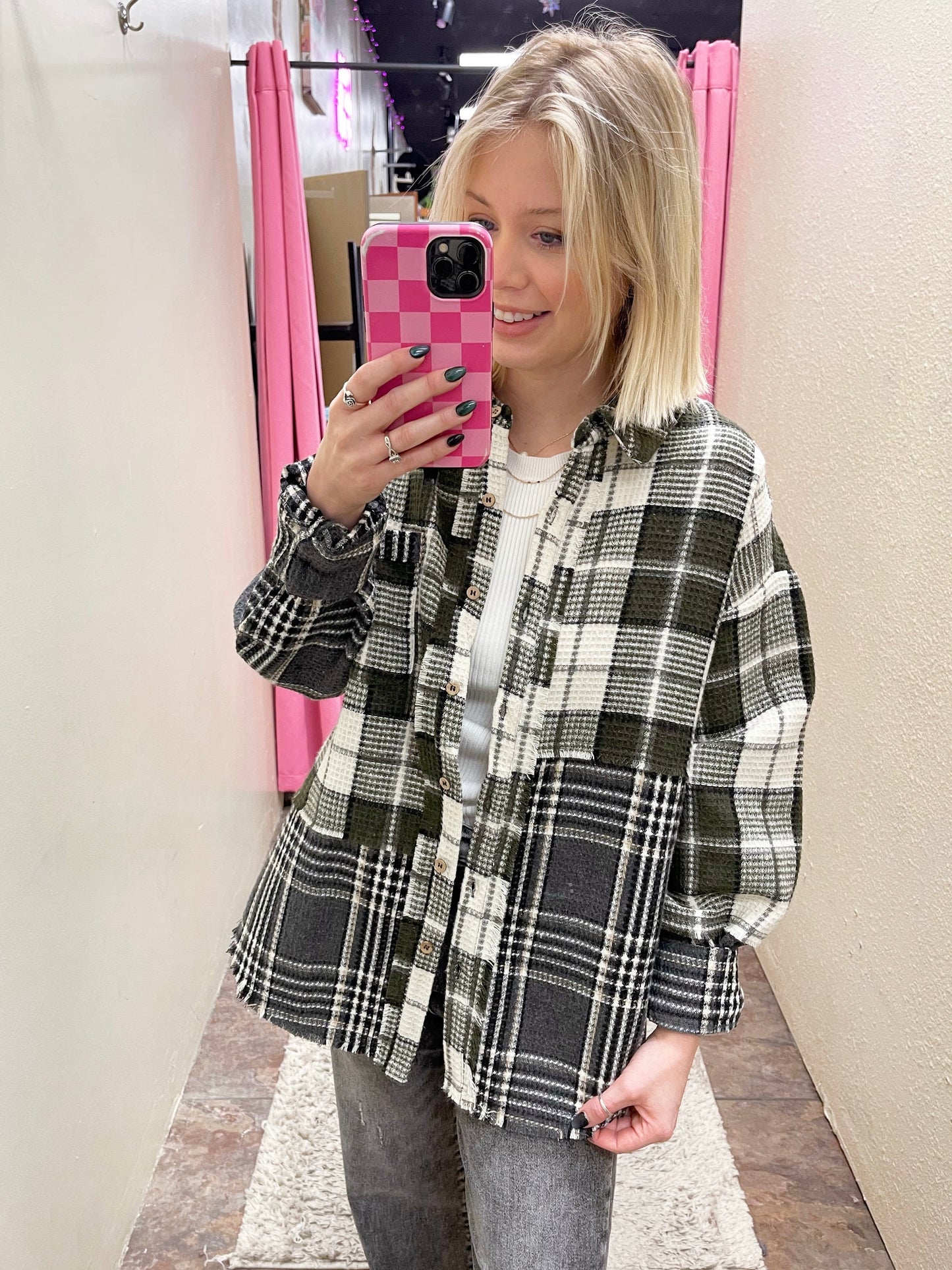 Olive Plaid Shacket