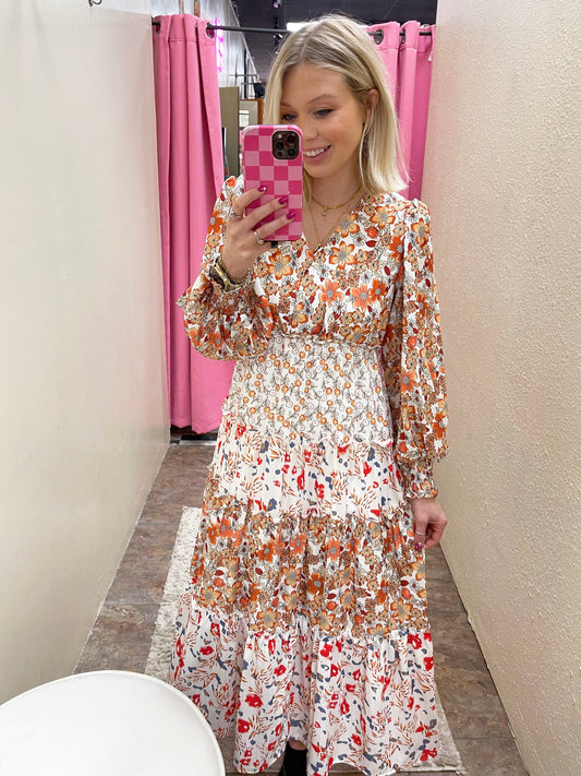 Multi Floral Midi Dress