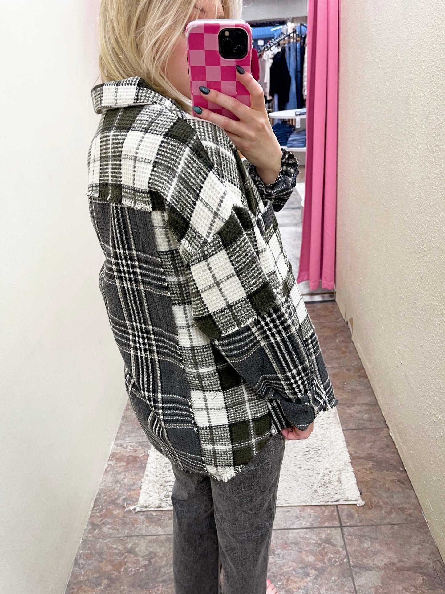 Olive Plaid Shacket
