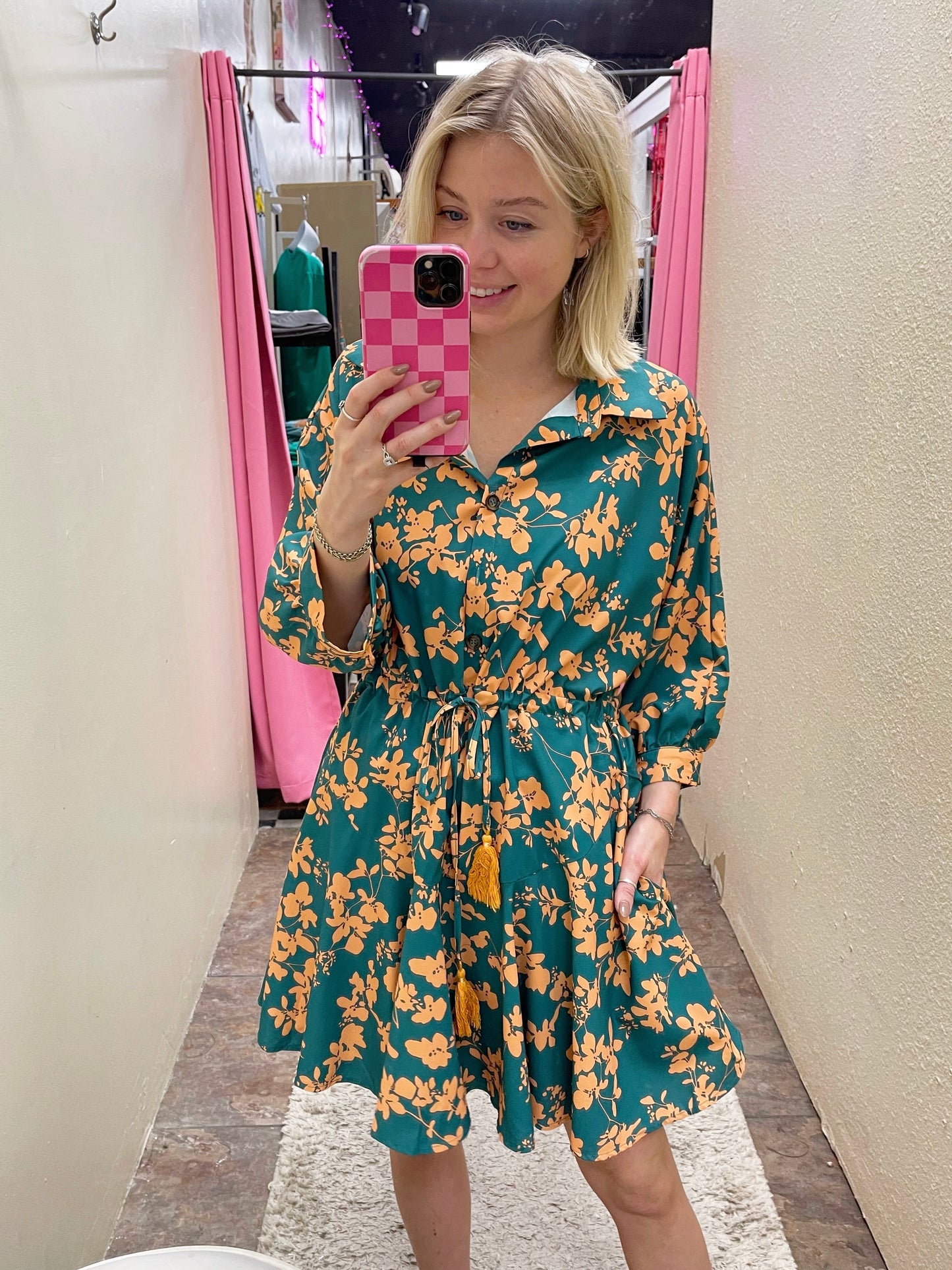 Green Gold Floral Dress