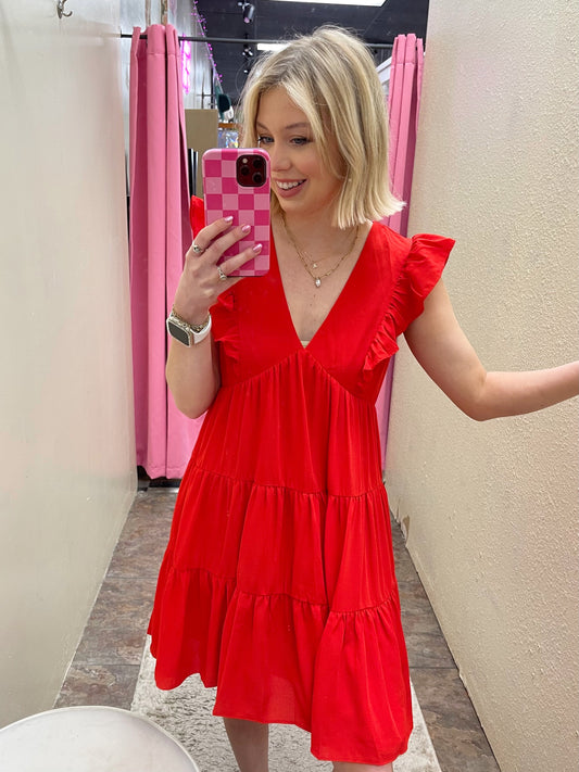 Ready In Red Ruffle Dress