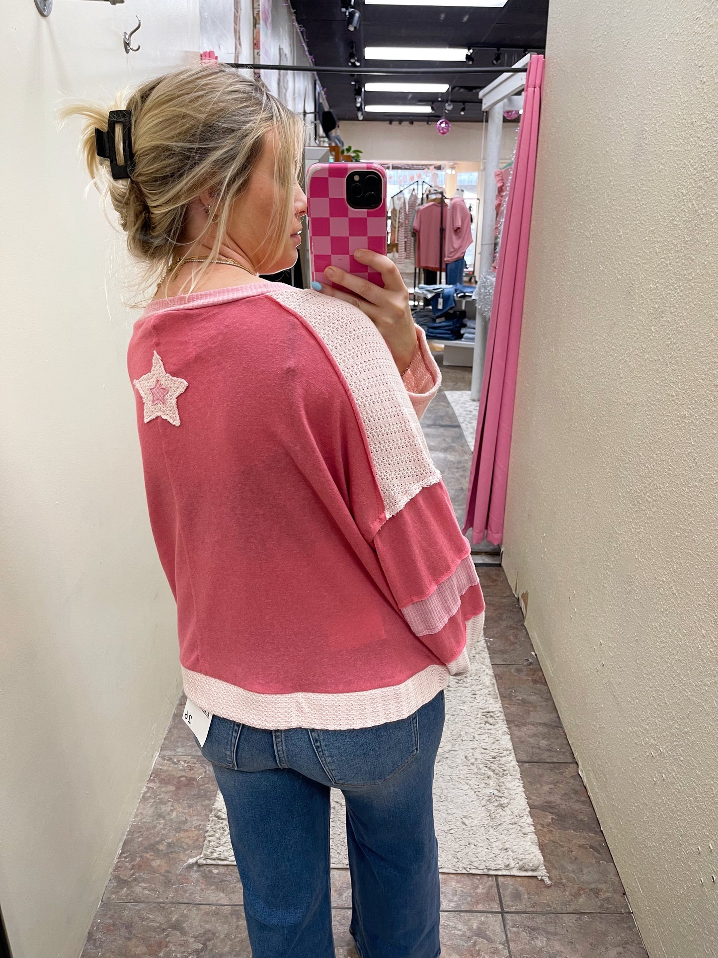 Pink Star Patch Top