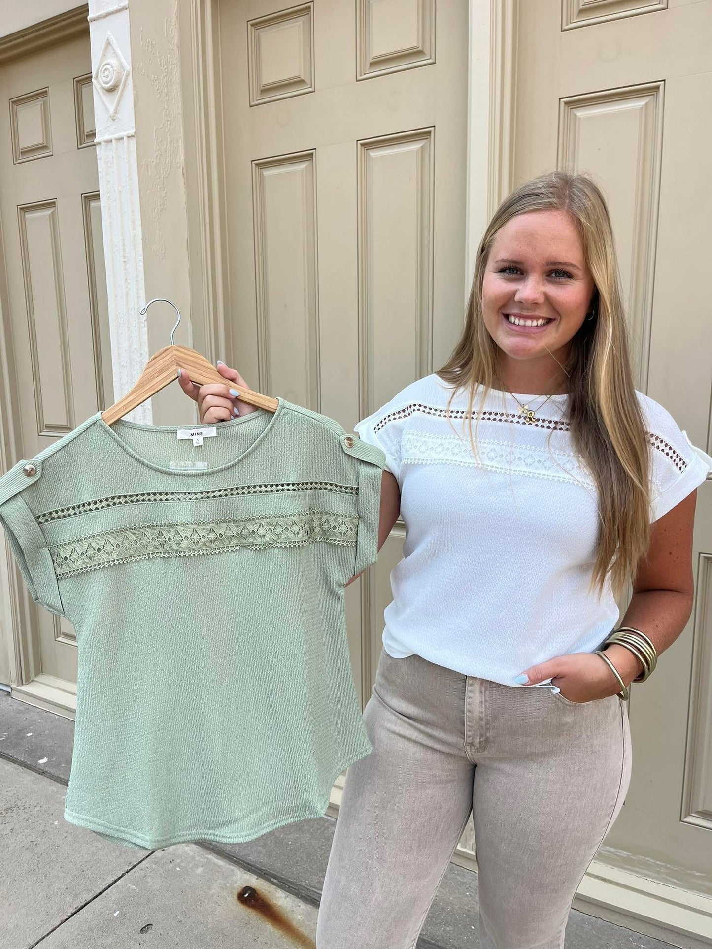 Lace Trim Crinkle Blouse