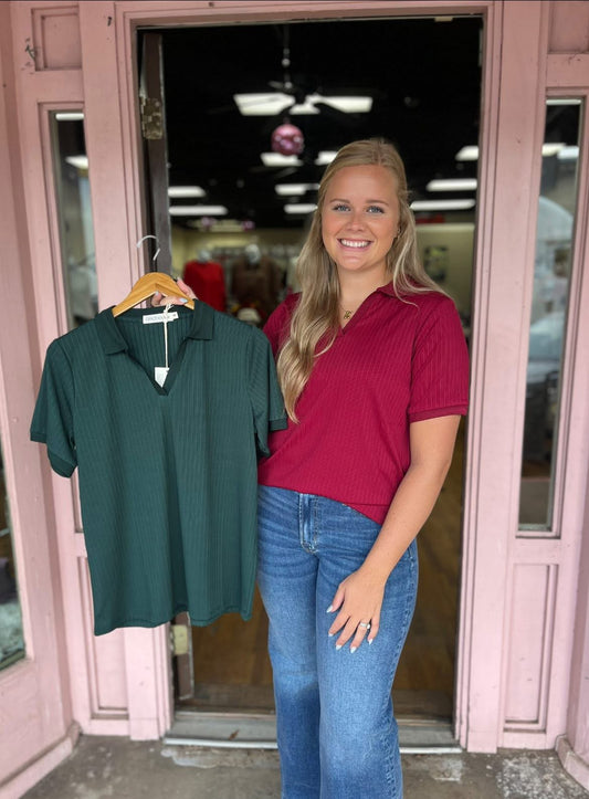 Rib Knit Polo Top