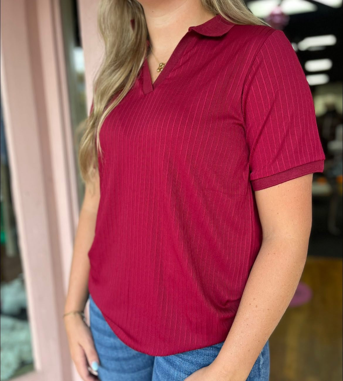 Rib Knit Polo Top
