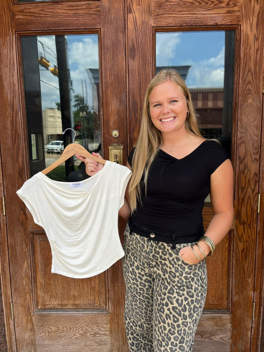 Asymmetrical Wrap Neckline Top