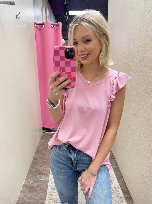 Dusty Pink Ruffle Tank Top