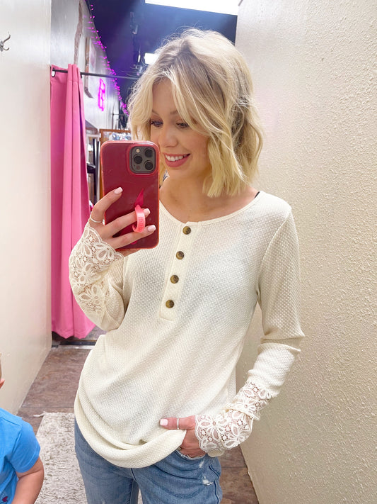 Lace Cuff Ivory Top