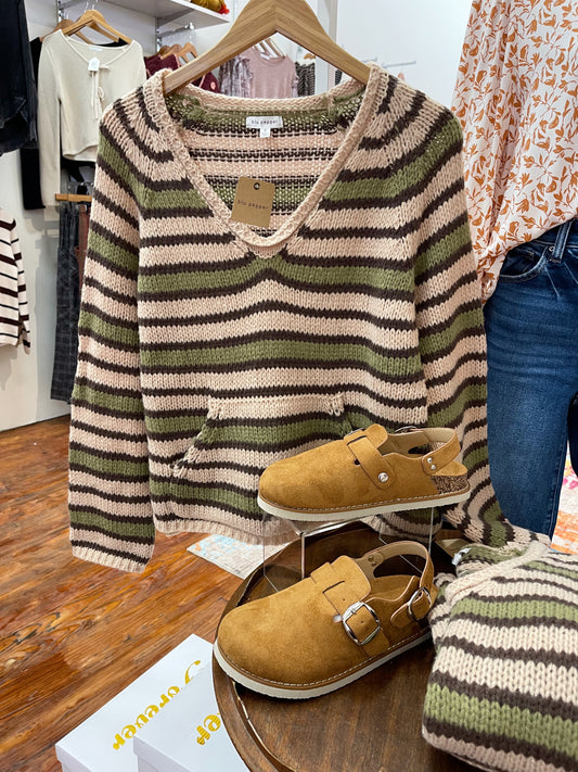 Olive Multi Stripe Hoodie Top